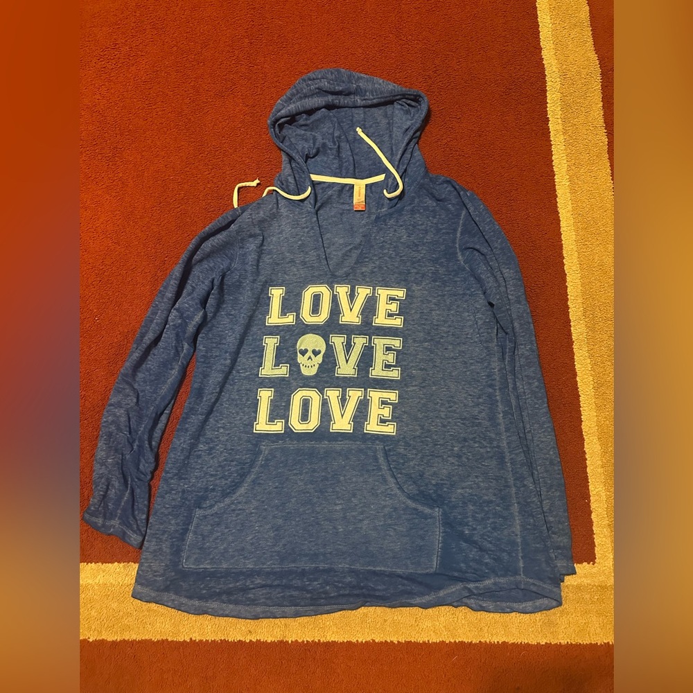 Love No Boundaries Blue V-Neck Hoodie Used XXL